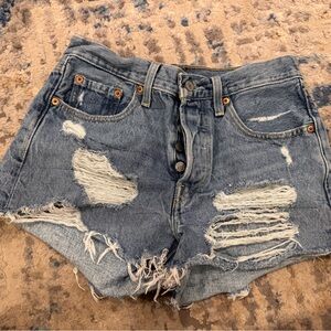 Levi's Light Blue Ripped Denim Shorts